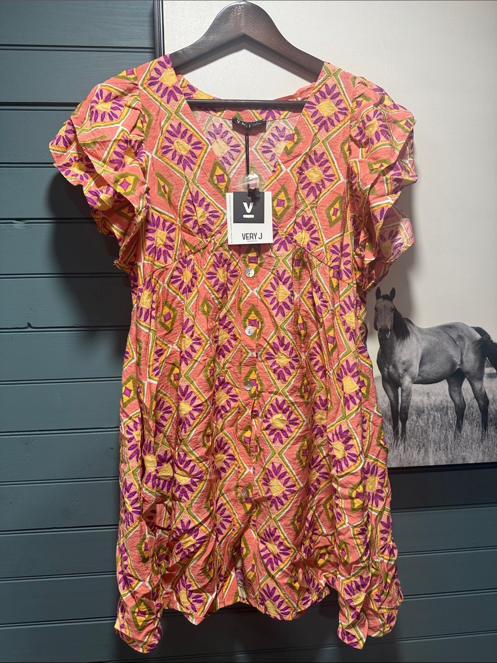 Very J Pink, Purple & Green Geometric Floral dress